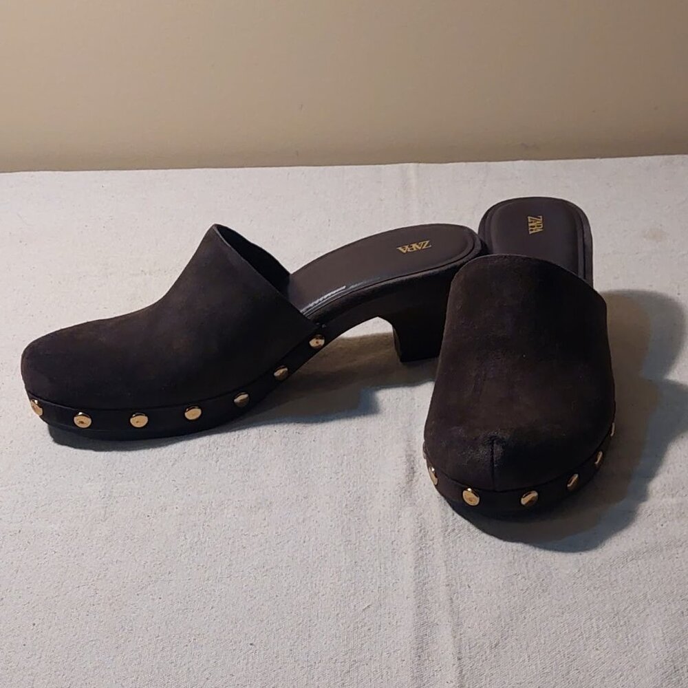 Zara Black Studded Suede Mules - Picture 2 of 7